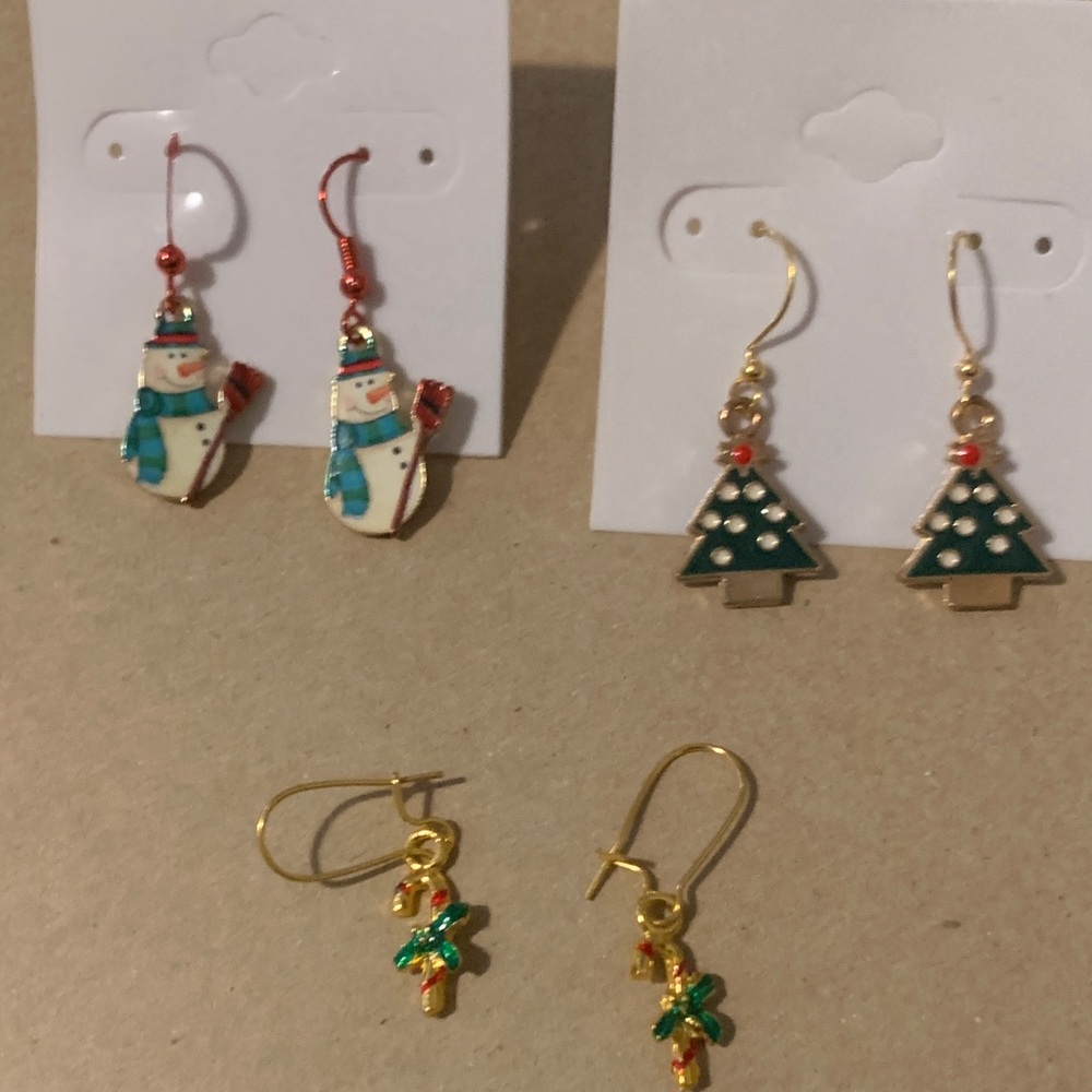 Festive Snowman and Christmas Tree Earrings Set